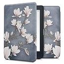 kwmobile Case Compatible with Kobo Nia Case - eReader Cover - Magnolias Taupe/White/Blue Grey