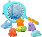 7 Stück Badespielzeug Baby ab 1 2 3 Jahr, Badewanne Spielzeug Kinder, Badewannenspielzeug mit Fischernetz