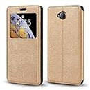 Nokia Lumia 650 Case, Wood Grain Leather Case with Card Holder and Window, Magnetic Flip Cover for Nokia Lumia 650