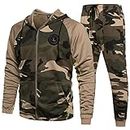 Men's Tracksuit Set Camouflage Sweatshirt Jogger Sweatpants Warm Sports Suit, Khaki-L