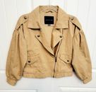 American Eagle Womens Size Small Cotton Twill Crop Military Jacket Tan Brown