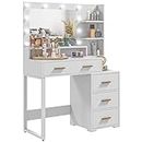 HOMCOM Vanity Table with Illuminated LED Mirror, Makeup Desk with 4 Drawers, Bedroom Dressing Table with Storage Shelves, White