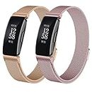 2-Pack Metal Bands Compatible with Fitbit Inspire 2 / Inspire HR / Inspire Bands, Breathable Sweat-proof, Stainless Steel Mesh Ring Magnetic Lock Replacement Band for Fitbit Inspire 2 Bands Women Men