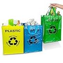 Système de tri sélectif - Lot de 3 sacs de recyclage réutilisables pour plastique, papier et ferraille, sacs avec anse, grands bacs de collecte des déchets dans la cuisine