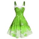 lcziwo Promotion Promotion Christmas Party Dress for Women Snowflake Print Spaghetti Strap Off Shoulder High Waist A-Line Mini Dresses 2023 Green