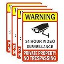 4-Pack Video Surveillance Sign,10 x7 Inches Aluminum Private Property Sign No Trespassing Sign Metal Reflective Warning Sign, Indoor / Outdoor Use