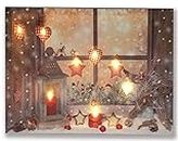 Hong Art-Framed Wall Art with Candle Lights Shine Through The Window Photo Canvas Prints for Home and Christmas Decoration -12x16 Inch (8 LED Lights) HA-17-CP-0F-01