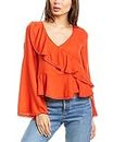 Cupcakes and Cashmere Women's Clement Ruffled Longsleeve Bluse with Trim Details, Aurora Red, extra small