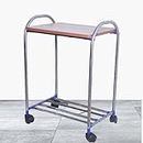DWET Stainless Steel Heavy Duty Inverter Battery Trolley for Home | Inverter Stand | Sunmica Mix Wood Inverter Trolley with 360º Movable Wheel Silver