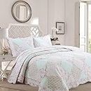 Cozy Line Home Fashions 100% Cotton Real Patchwork Floral Pink Rose Shabby Chic Girly Reversible Quilt Bedding Set, Coverlet Bedspread (La Rosa Rêve, Twin - 2 Piece)