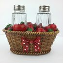 DWK Salt And Pepper Shakers In Basket Holder W/ Apples,  Red Poke a Dots Bow Tie