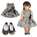 Veroda Leopard Dots Printed Dress with Black Bow-knot Shoes Clothes Footwear Set for 18 inch American Girl Dolls Our Generation