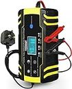 HAUSPROFI 12V/24V 8Amp Automatic Battery Charger with 3-Stage Charging, 6 Charging Mode and LCD Screen, Intelligent Charges, Repairs, Maintains Car Motorcycle Boat Mower Battery