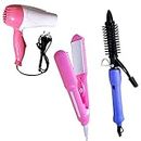 Arzet Combo of Hair Dryer NV-1290 (1000W, Pink & White), Hair Straightener SX-8006 (Pink) and Hair Curler 16B (Voilet-Black)