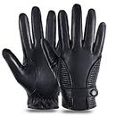 GSG Mens's Cashmere Lined Genuine Leather Gloves Winter Touchscreen Spain Sheepskin Gloves M16516, Black, m
