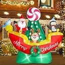 MUMTOP 6FT Christmas Inflatables Outdoor Decoration, Pirate Ship Christmas Inflatable with Santa,Elk,Penguin and Built-in Led Lights Blow Up Inflatable for Outdoor Party Lawn Garden Decoration