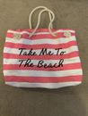 Victoria Secret 'Take Me To The Beach' Canvas Striped Bag Pink White 