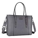 MOSISO Laptop Tote Bag (17-17.3 inch), PU Leather Shoulder Briefcase Handbag Compatible with MacBook & Notebook Large Capacity with Padded Compartment, Gray
