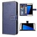 Compatible with Samsung Galaxy S7 Wallet Case and Wrist Strap Lanyard and Leather Flip Card Holder Stand Cell Accessories Mobile Phone Cover for Glaxay S 7 7s GS7 SM-G930V G930A Women Men Blue