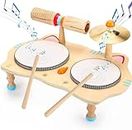 oathx Spielzeug für Kinder aus Holz Musikspielzeug Trommel 6 in 1 Musik Kinderspielzeug Musikinstrumente für Kinder ab 2 Jahr Montessori Baby Toys 3 4 5 Geschenke für Mädchen Jungen Schlagzeug