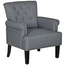 HOMCOM Fabric Accent Chair, Tufted Armchair, Modern Living Room Chair with Wood Legs, Rolled Arms, Thick Padding for Bedroom, Grey