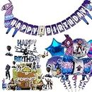 32pcs Gaming Party Decorations, Video Game Party Supplies for Birthday Party, Include 6 Video Game Foil Balloons 1 Large Banner 25 Cupcake Toppers For Boys Girls Game Theme Birthday Party Decorations