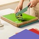 TUOCON Bamboo Cutting Board Set Wood Chopping Board Set with 6 pcs PP Flexible Cutting Mats with Food Icons, Easy to Clean and Space-Saving Cutting Board Set for Home Kitchen