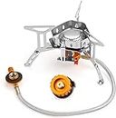 NEAR STOP Windproof Portable Backpacking Stove Burner with Piezo Ignition,Stove Adapter,Plastic Storage Box,Strong Firepower,Lightweight,Propane Butane Stove for Indoor Outdoor