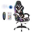 segedom Gaming Chair with 12RGB LED Lights 7Point Massager and Bluetooth Speaker Racing Computer Chair with Lumbar Support Footrest High Back Ergonomic Executive Desk Chair for Office Gamer White