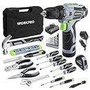 WORKPRO Home Tool Kit with Power Drill, 108PCS Power Home Tool Set with 12V 1.5 Ah Battery Powered Screwdriver and Tool Box, Electric Cordless Drill Set with Keyless Chuck and Variable Speed Trigger