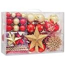 SA Products 108 Pieces Christmas Tree Baubles Set - Assorted Gold & Red Decorations - Shatterproof Hanging Ornaments for Xmas Trees, Wreath, Garland - Balls, Stars, Snowflakes, Icicles Decor