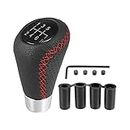 X AUTOHAUX Black 6 Speed Car Gear Shift Knob PU Leather with Hole Red Stitches