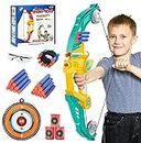 Bow and Arrow for Kids, Outdoor Indoor Games, Boys Girls Ages 4-10 Archery Set with Foam Darts Suction Cups Arrows, Target, Wrist Band and Protective Glasses, Christmas Birthday Gifts for 5 6 7 8 9
