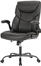 Executive Home Office Desk Chair, Ergonomic PU Leather High Back Computer Chair Comfortable Lumbar Support Rolling Swivel Task Chair with Flip-up Armrests, Black