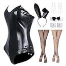 Formemory Womens Bunny Girl Senpai Cosplay Costume Outfit Anime Role One Piece Bodysuit with Ear Stockings Set Black