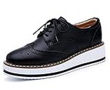 DADAWEN Women's Platform Lace-Up Wingtips Square Toe Oxfords Shoe Black Leather US Size 6.5/Asia Size 38/24cm