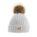 The House Of Dog: Dachshund Sausage Dog Owner Gift. Faux Fur Pom Pom Chunky Knit Super Soft Unisex Embroidered Beanie, Grey, One size