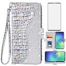 Asuwish Phone Case for Samsung Galaxy S10 Plus Wallet Cover with Screen Protector and Flip Card Holder Bling Glitter Cell Glaxay S10+ Galaxies S10plus 10S Edge S 10 10plus Cases Women Girls Silver
