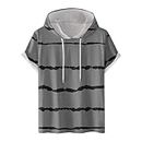 Lässige Kapuzen-T-Shirts für Herren, Digitaldruck, kurzärmlig, Sweatshirts, Hoodies, Pullover für Herren, Sommer, sportlich, mit Kapuze,4-Gray,XL