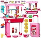 Zest 4 Toyz Acrylonitrile Butadiene Styrene Kitchen Set For Kids Girls Big Cooking Set Light And Sound Portable Trolley Pretend Play Toys Battery Operated (Pink-C)