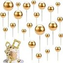 40pcs Round Ball Cake Toppers,Pearl Ball Shaped Cupcake Insert Cake Topper,Craft DIY Bakeware Decorating Tools for Christmas Birthday Party Wedding Supplies Baby Shower Cake Decor(Gold,6 Sizes)