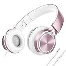 AILIHEN MS300 Girl Headphones for Kids School, Wired On-Ear Headsets with Microphone for Chromebook Laptop Computer, Foldable Adjustable Teen Headphones, Tangle-Free, 3.5mm Jack (Rose Gold)