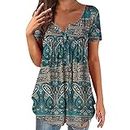 Womens Plus Size Summer Tops 2023 Dressy Short Sleeve Henley T Shirts Flowy Casual Loose Tunic Blouses with Leggings, 03_green, Medium