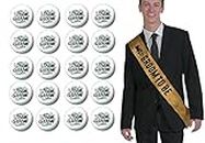 Hubops groom to be sash with 20 pcs Team groom pin Badge for Party Decoration Combo Pack (gold combo)