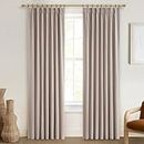 Modern Farmhouse Curtains 100 Percent Blackout Window Dining Room Curtains 96 Inches Long Burlap Rustic Drapes for Living Room Draft Stopper/Insulated Curtains with Hooks for Track System Linen Blend