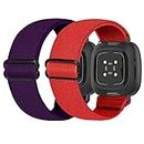 RockloookY 2Pack Nylon Elastisch Armband Kompatibel mit Fitbit Versa 3/Fitbit Sence, Weiches Sport Ersatzarmband für Damen Herren(Rot/lila)