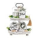 Houmury Set of 15 Farmhouse Tiered Tray Decor with 1 Lantern Artificial Plant& Cutting Board Sign for Rustic Home Sweet Home Kitchen Decor Tier Tray Decor Set