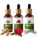 Nature Glow Herbal Sandalwood & Rose & Lemongrass Essential Oil | Aromatherapy Oil for Health and Beauty | Pack of 3 | 15+15+15ml