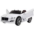 HOMCOM Compatible Electric Kids Ride On Car Bentley GT 12V Battery Powered Toy Two Motors with LED Light Music Parental Remote Control for 3-5 Years White Bentley