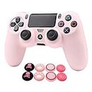 RALAN Pink Controller Skins for PS4, Silicone Controller Cover Skin Protector Compatible with PS4 Slim/PS4 Pro Controller (Pink Pro Thumb Grip x 6,Skull Cap Grip x 2)(Camouflage Pink+White Pink